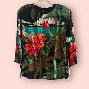 NWT Vintage Carole Little for Saint-Tropez West Tropical Hibiscus Blouse